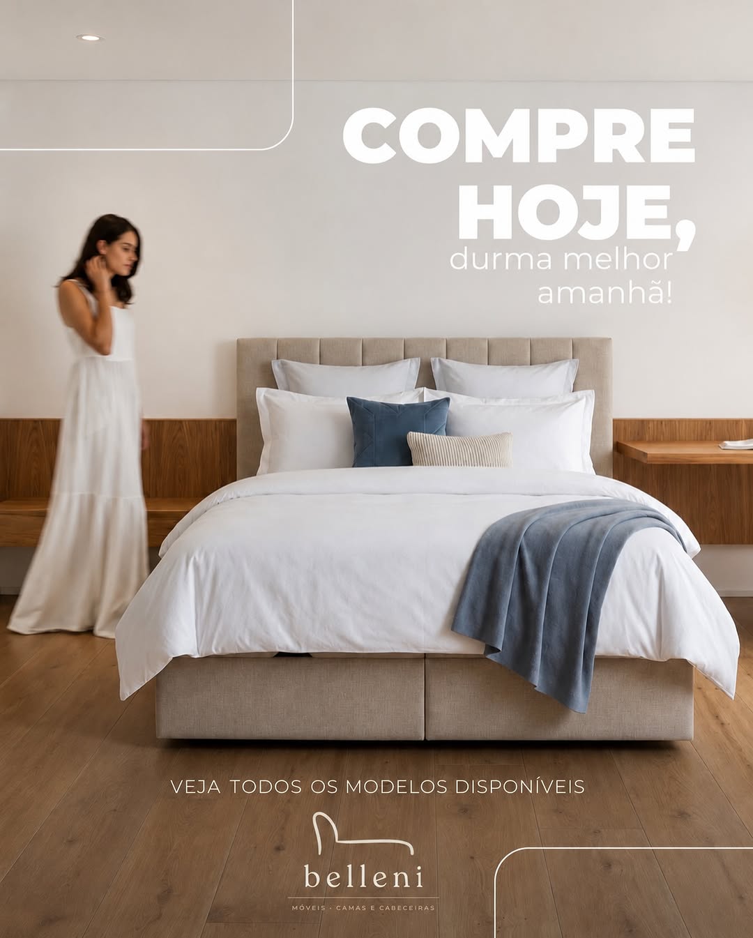 Cama Belleni em quarto claro e contemporâneo